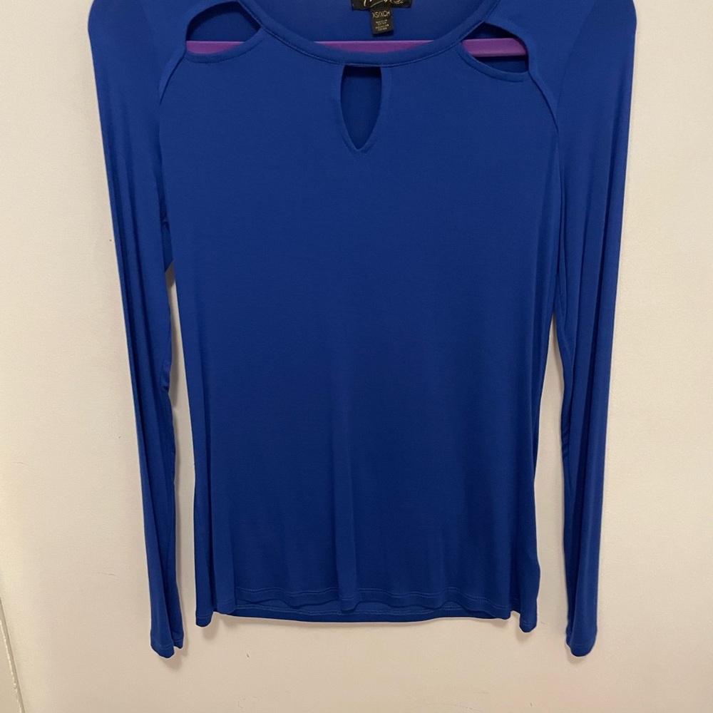 Thalia Sodi Royal Blue Cut-Out Long Sleeve Blouse